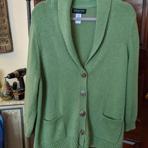Kelly Green Cotton  2 Pocket Cardigan